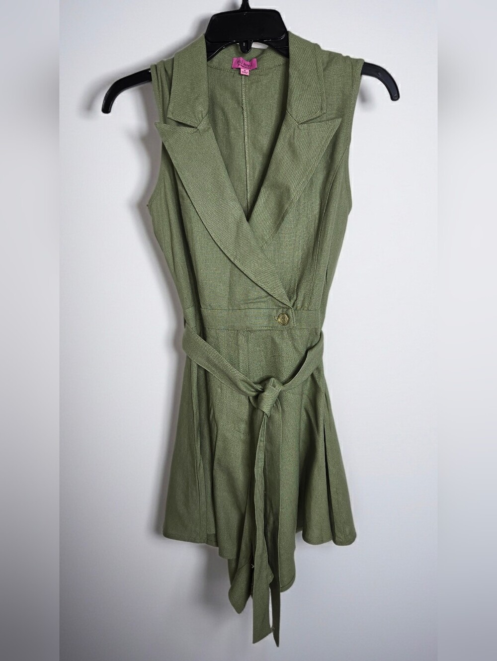 Francesca’s Miami Olive Green Blazer Romper Sleeveless Belted Wrap Mini Size S